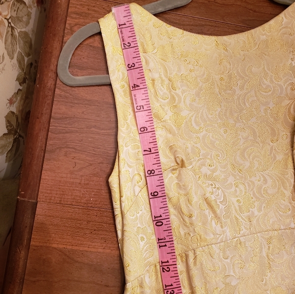 Vintage 60's Gold Jacquard Maxi Wrap Back Rheinstone Bow Pockets Evening Gown - Picture 12 of 12